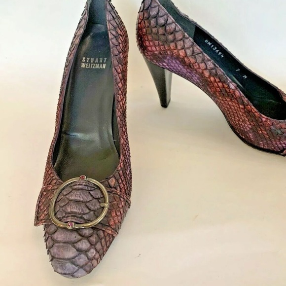Stuart Weitzman Purple Pink Python Snakeskin Heels - Size 7 - Picture 2 of 6
